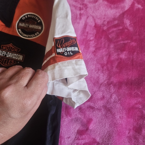 Harley Davidson Black and Orange Zip-Up Shirt - Picture 2 of 4